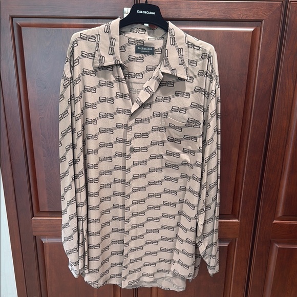 Balenciaga Tops - Balenciaga BB Logo Long Sleeve Minimal Collared Silk Shirt